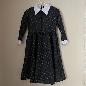 Girl’s Black Wednesday-Style Dress Costume with Wig